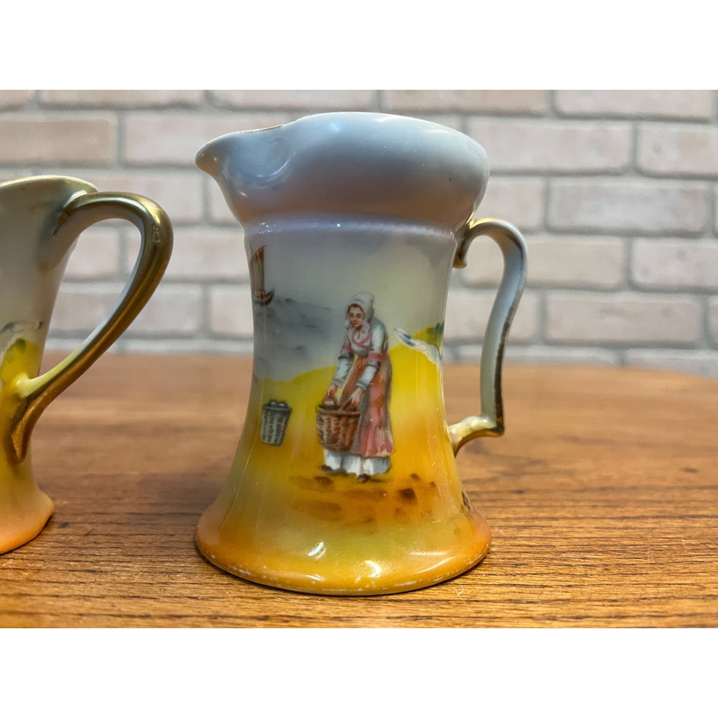 Vintage Royal Bayreuth Lot (2) Creamers Porcelain Bavaria Woman Basket Seagull
