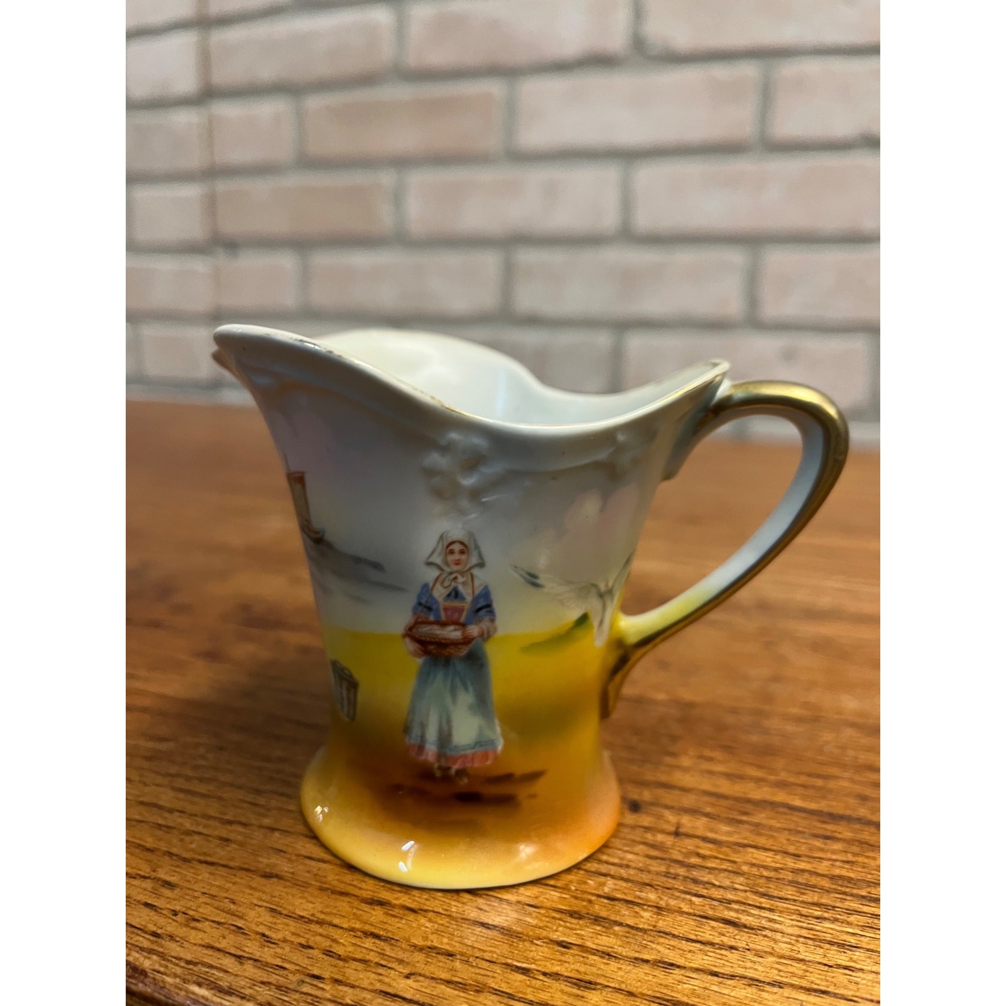 Vintage Royal Bayreuth Lot (2) Creamers Porcelain Bavaria Woman Basket Seagull