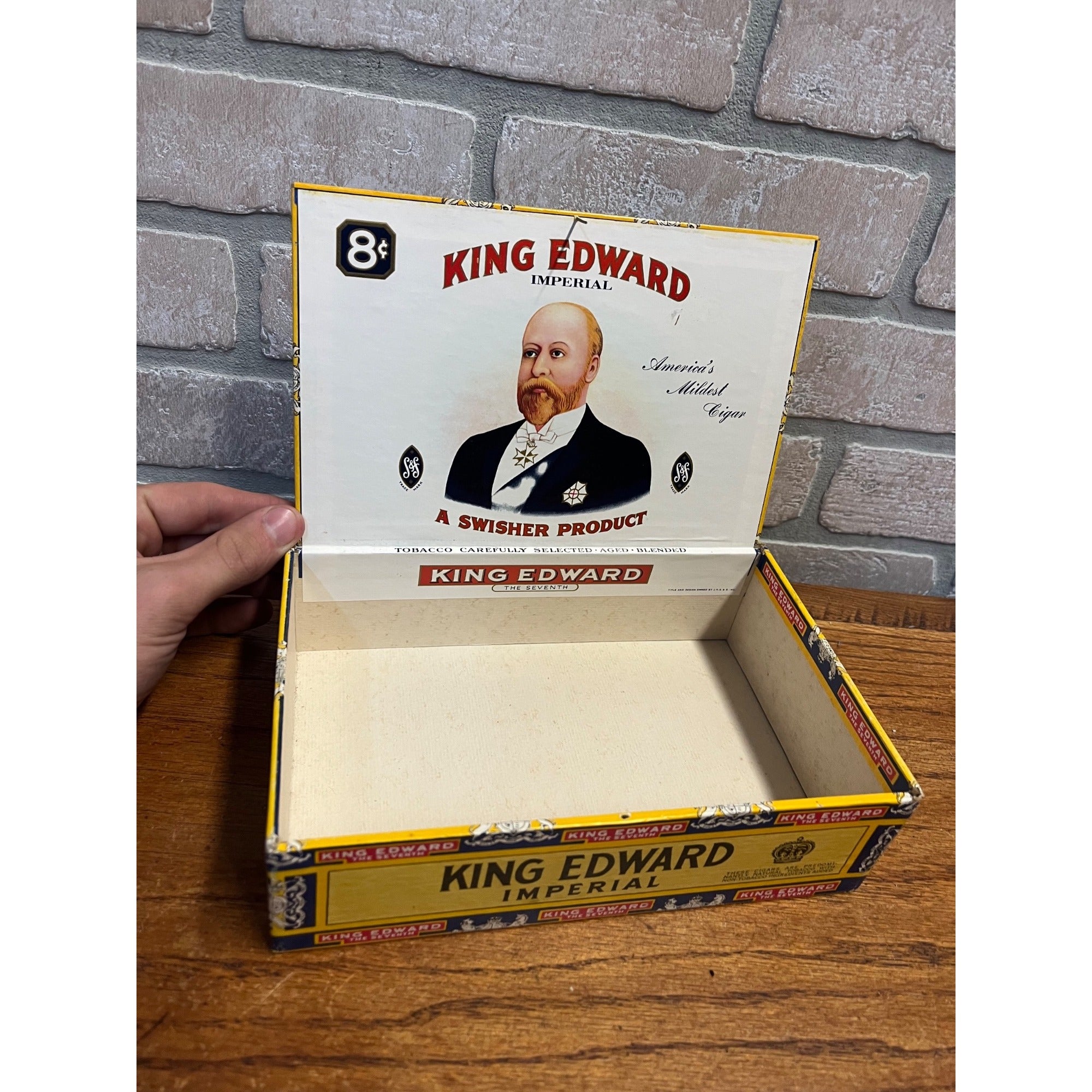 Vintage King Edward The Seventh Imperial Mild Tobaccos Cardboard Cigar Box Swisher & Son Inc. Jacksonville, Florida
