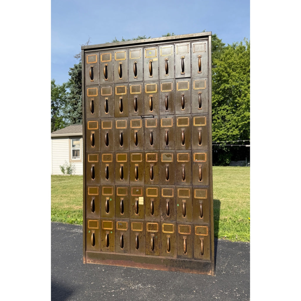 Vintage Industrial 48-Drawer File Cabinet Green Steel Office Antique Art Metal