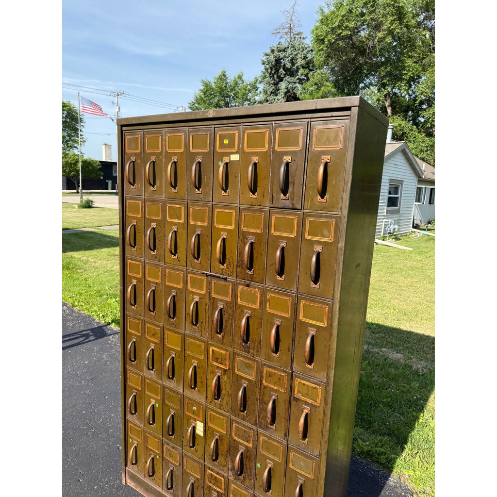 Vintage Industrial 48-Drawer File Cabinet Green Steel Office Antique Art Metal