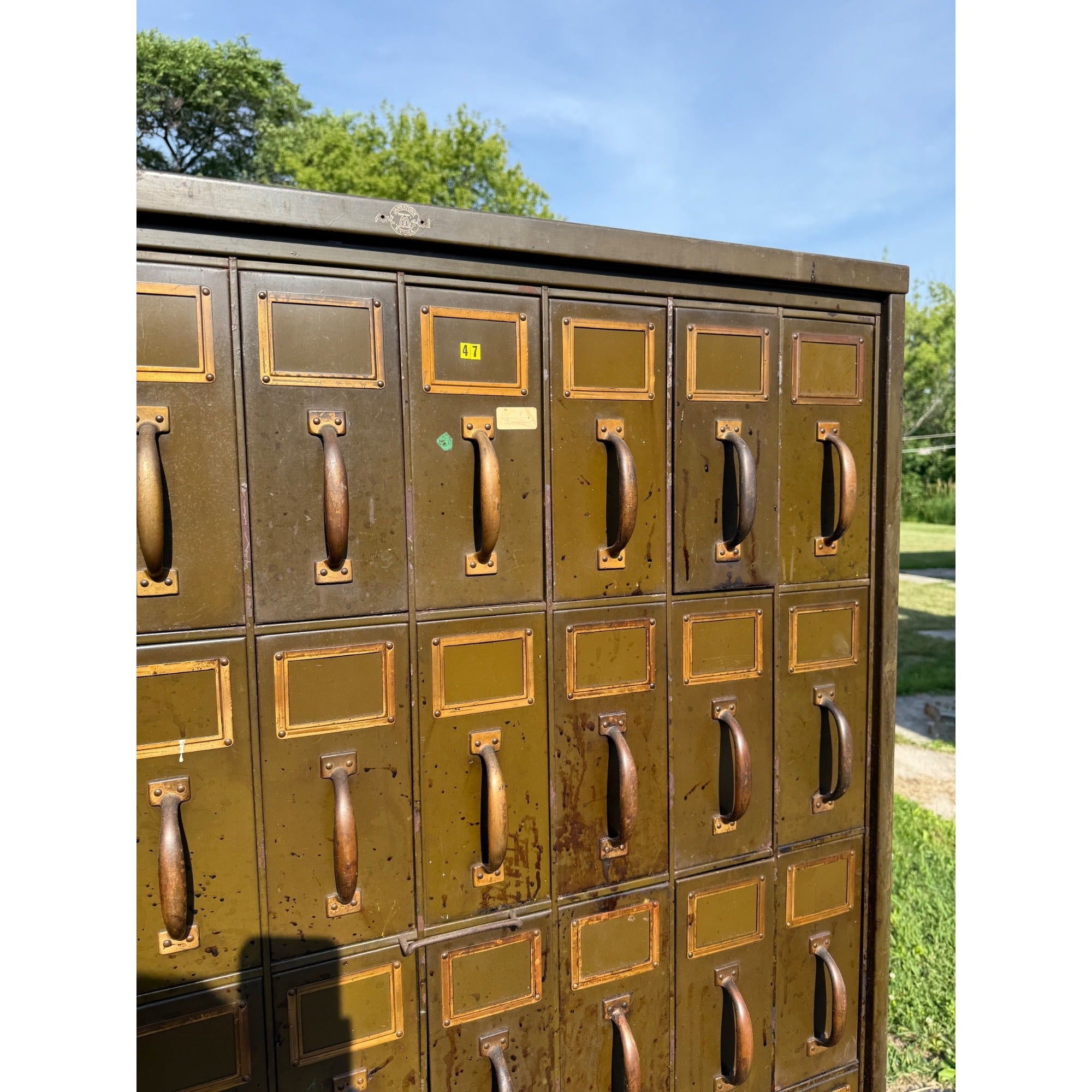 Vintage Industrial 48-Drawer File Cabinet Green Steel Office Antique Art Metal