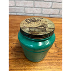 Vintage Kuehn Herring OK Milwaukee Wisconsin Advertising Green Glass Jar w/Lid