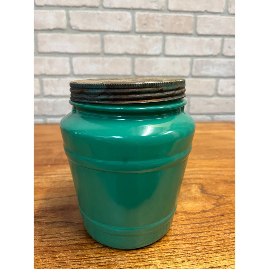 Vintage Kuehn Herring OK Milwaukee Wisconsin Advertising Green Glass Jar w/Lid