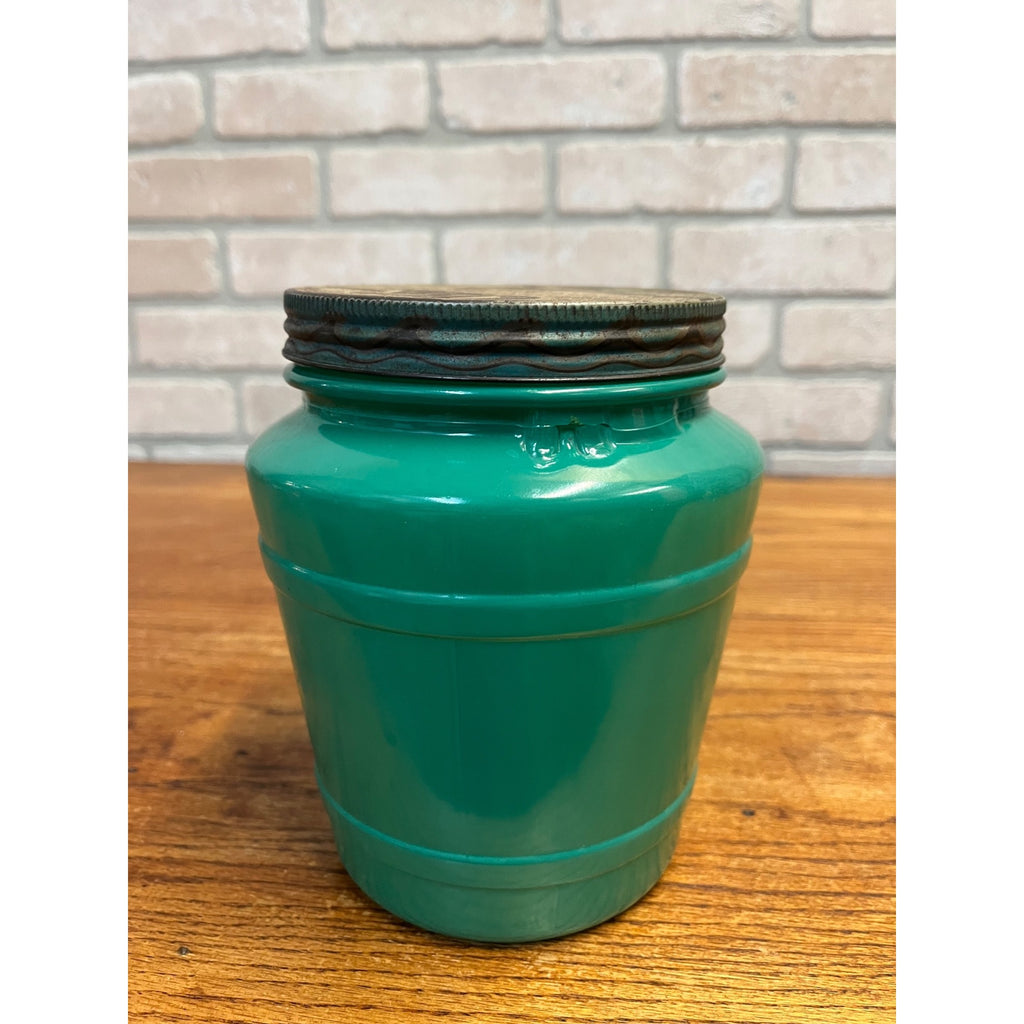 Vintage Kuehn Herring OK Milwaukee Wisconsin Advertising Green Glass Jar w/Lid