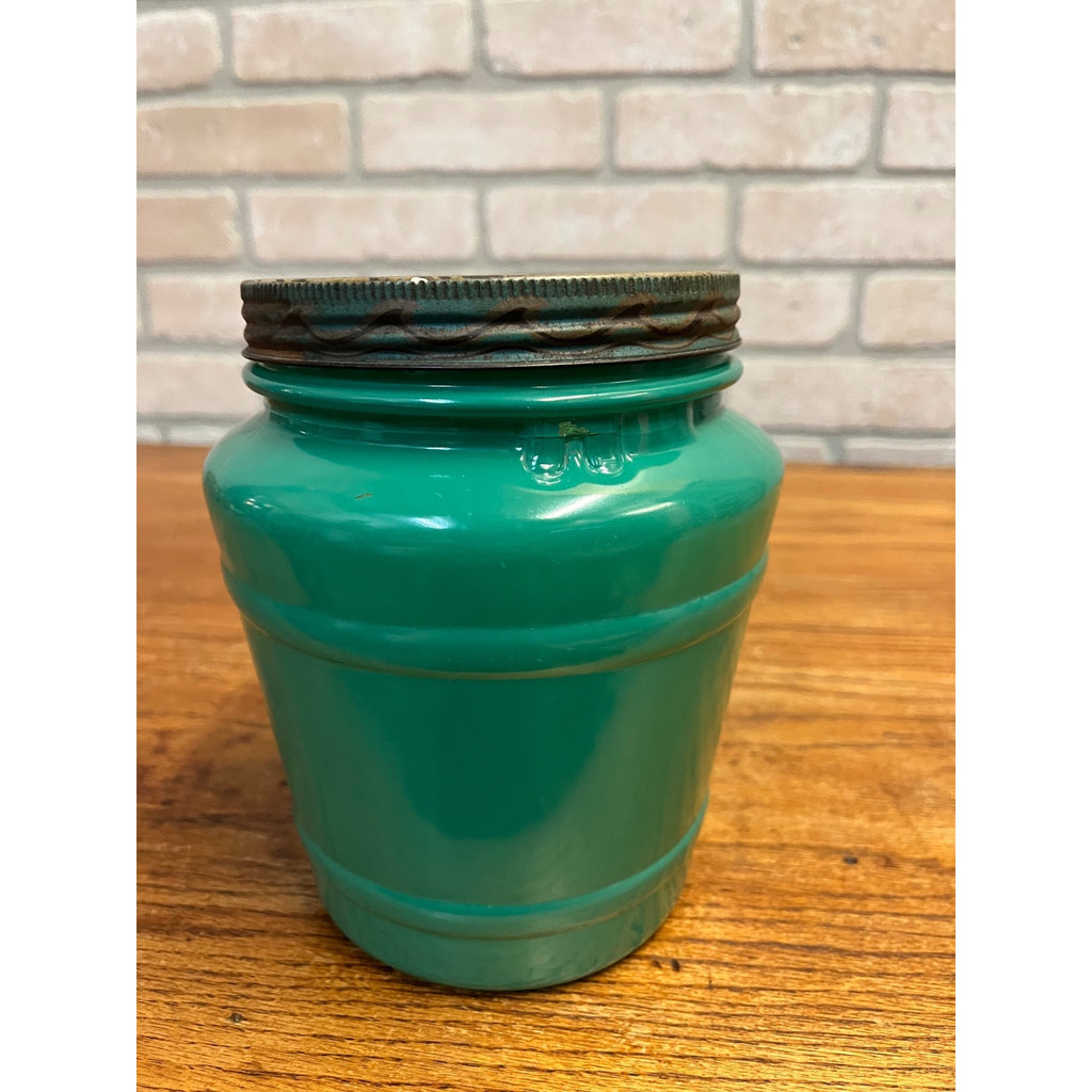 Vintage Kuehn Herring OK Milwaukee Wisconsin Advertising Green Glass Jar w/Lid