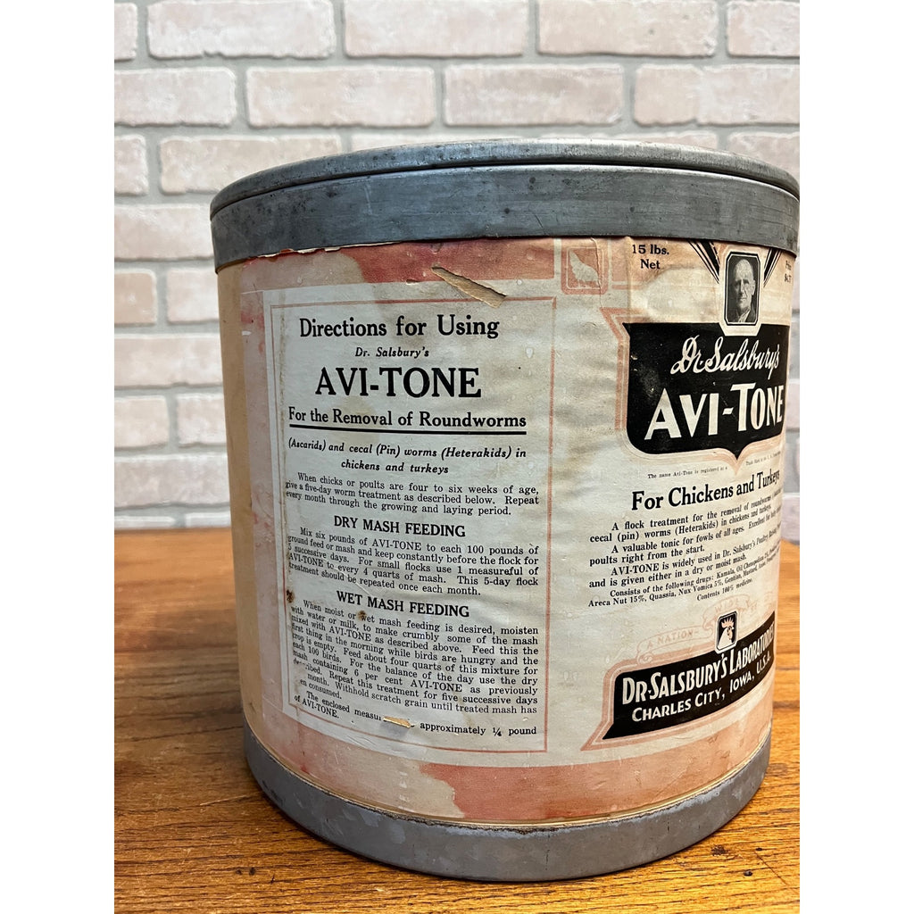 Vintage 1940s Dr. Salsbury's Avi-Tone Poultry Feed Treatment Advertising Can