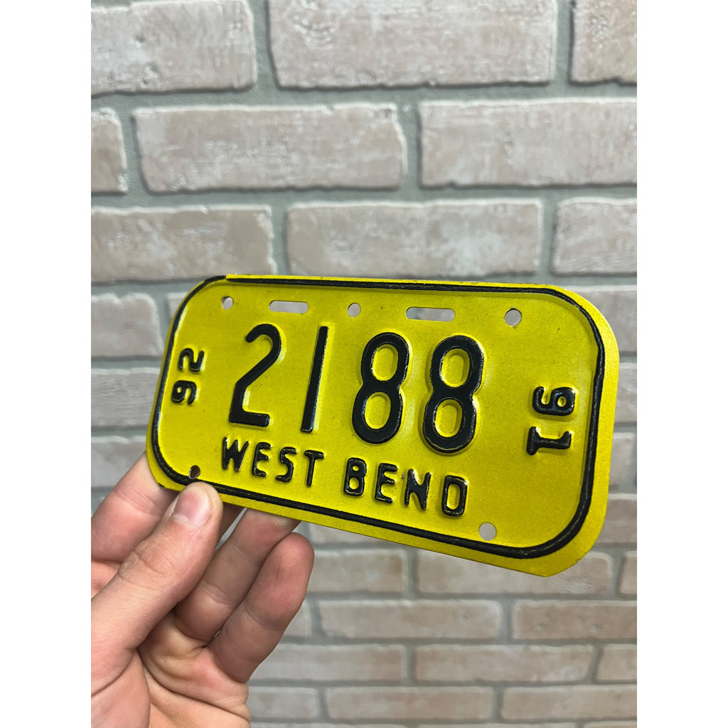 Vintage Wisconsin Bicycle Bike License Plate Embossed West Bend 1991-1992