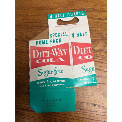 Diet Way Cola Cardboard Carrier Four Pack Carton Bottle 4-Pack Case Vintage Half Quarts