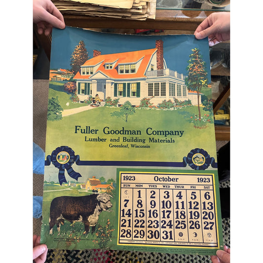 Vintage Fuller Goodman Lumber (Oshkosh Wis) Advertising Calendar Sign Farm Litho