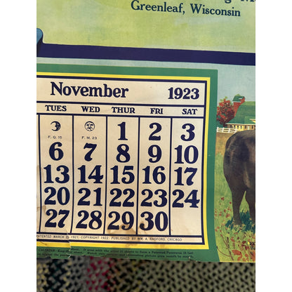 Vintage Fuller Goodman Lumber (Oshkosh Wis) Advertising Calendar Sign Farm Litho