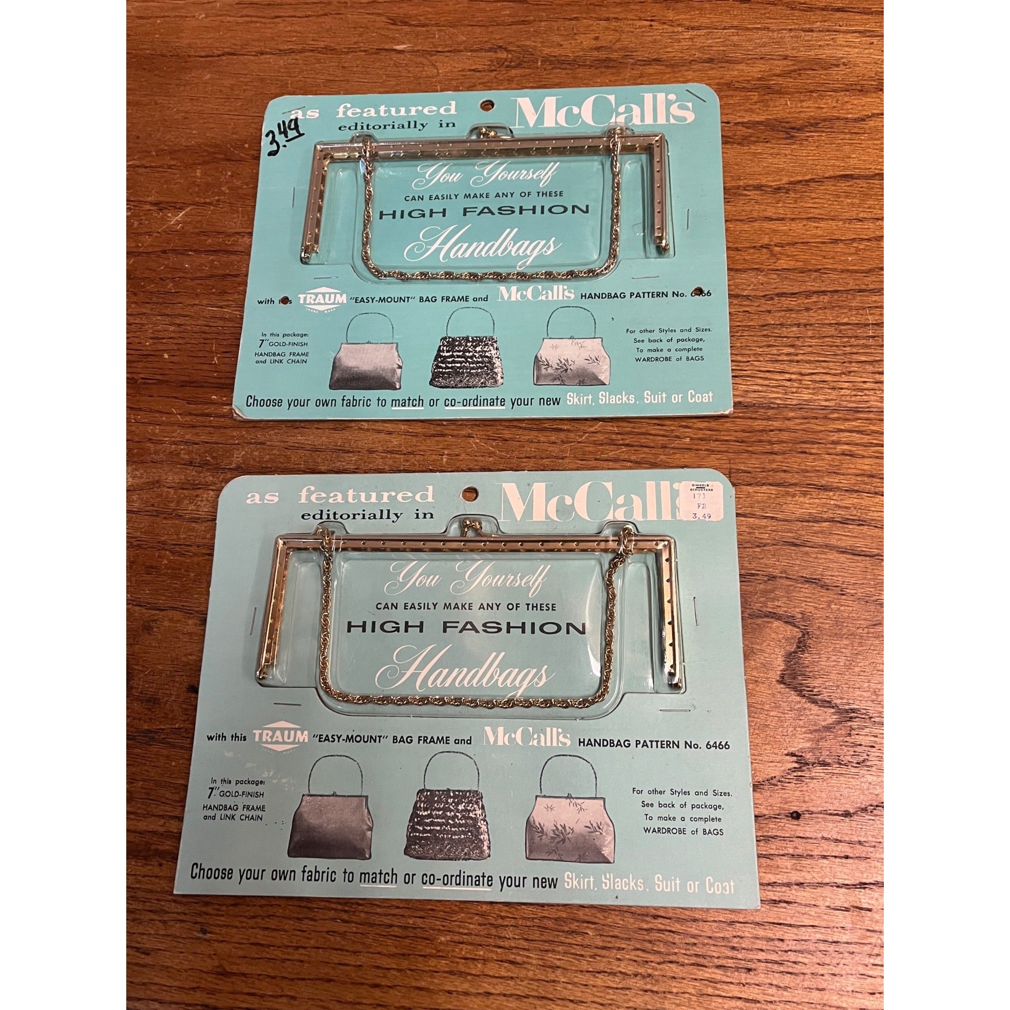 Vintage Traum "Easy-Mount" Bag Frame for McCall's Pattern 6466 7" Gold Finish