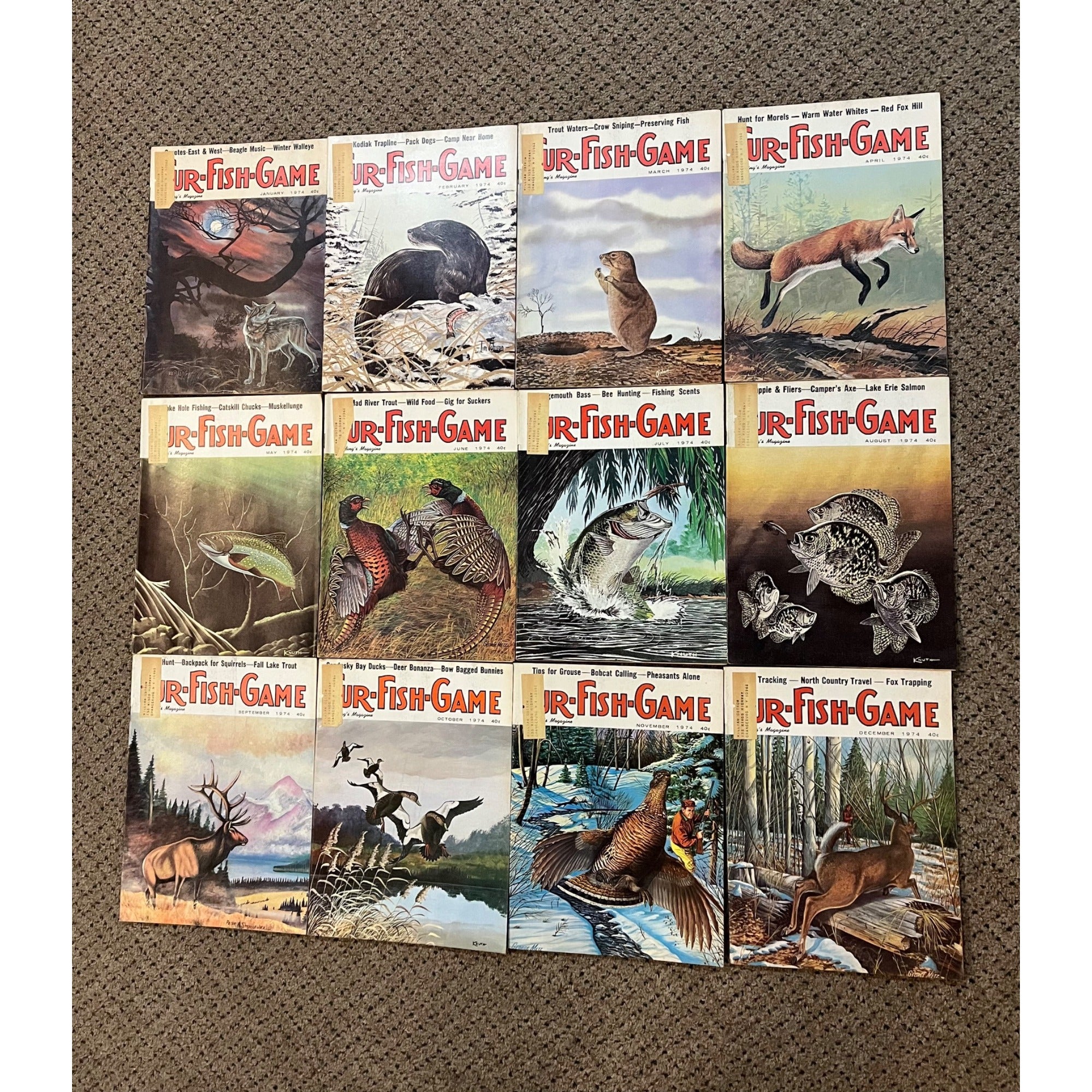 Vintage 1974 Fur, Fish, & Game Full Year Hunting Fishing Outdoorsman Magazines