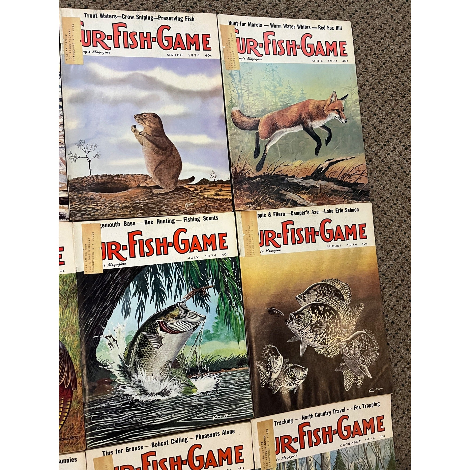 Vintage 1974 Fur, Fish, & Game Full Year Hunting Fishing Outdoorsman Magazines