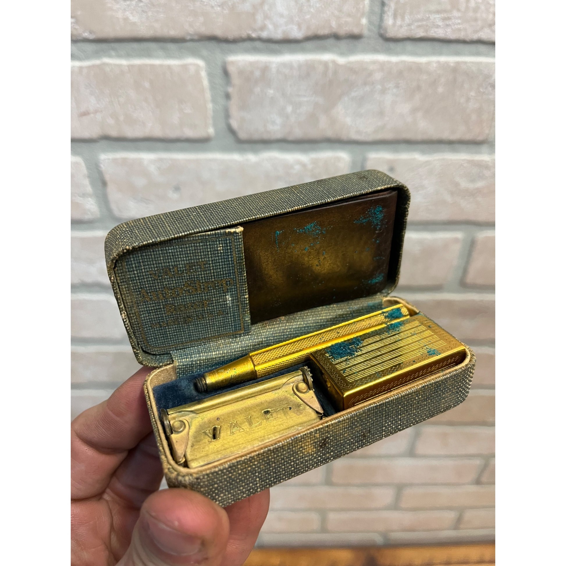 Vintage 1920s Valet Autostrop Safety Razor in Case Brass Gold-Tone