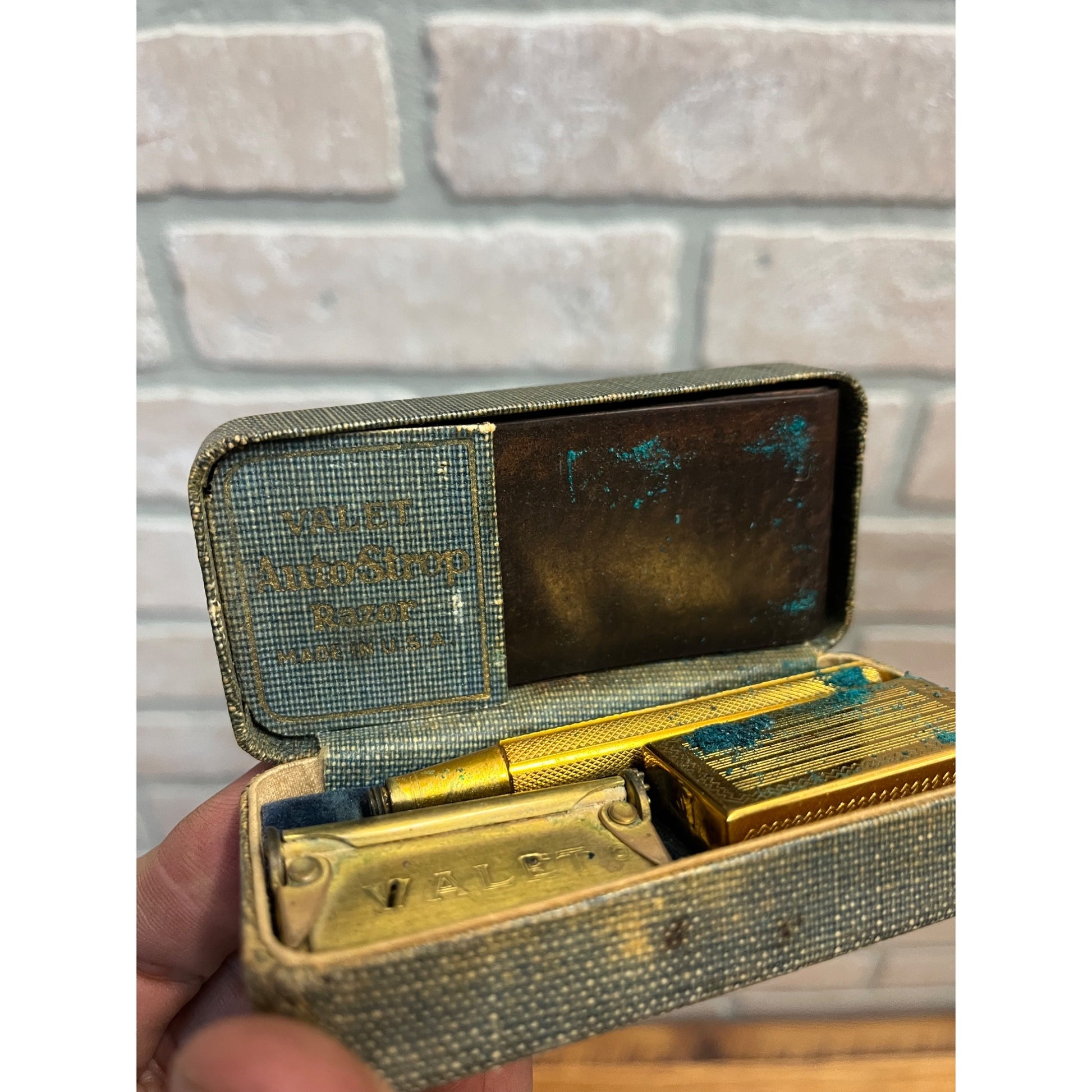 Vintage 1920s Valet Autostrop Safety Razor in Case Brass Gold-Tone
