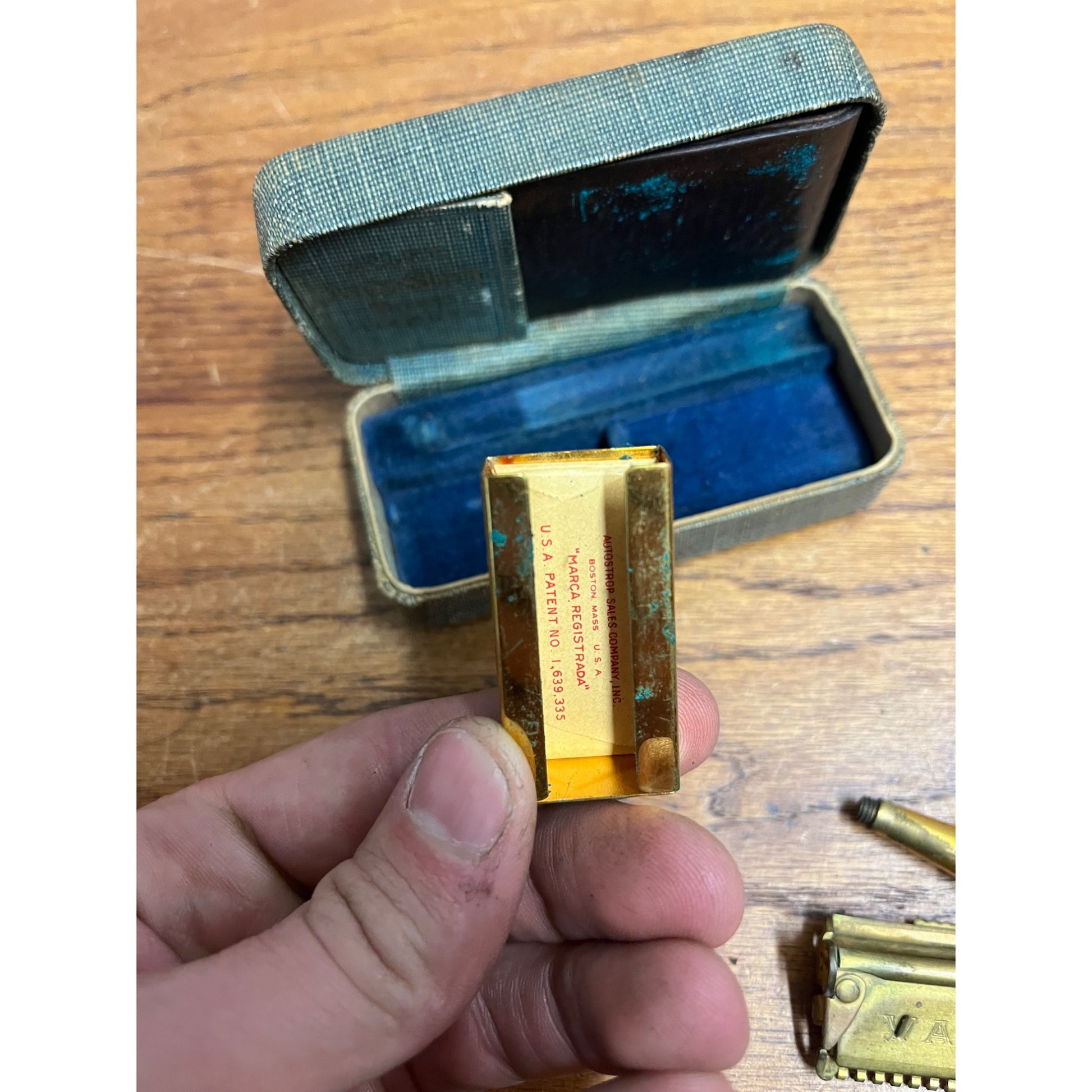 Vintage 1920s Valet Autostrop Safety Razor in Case Brass Gold-Tone