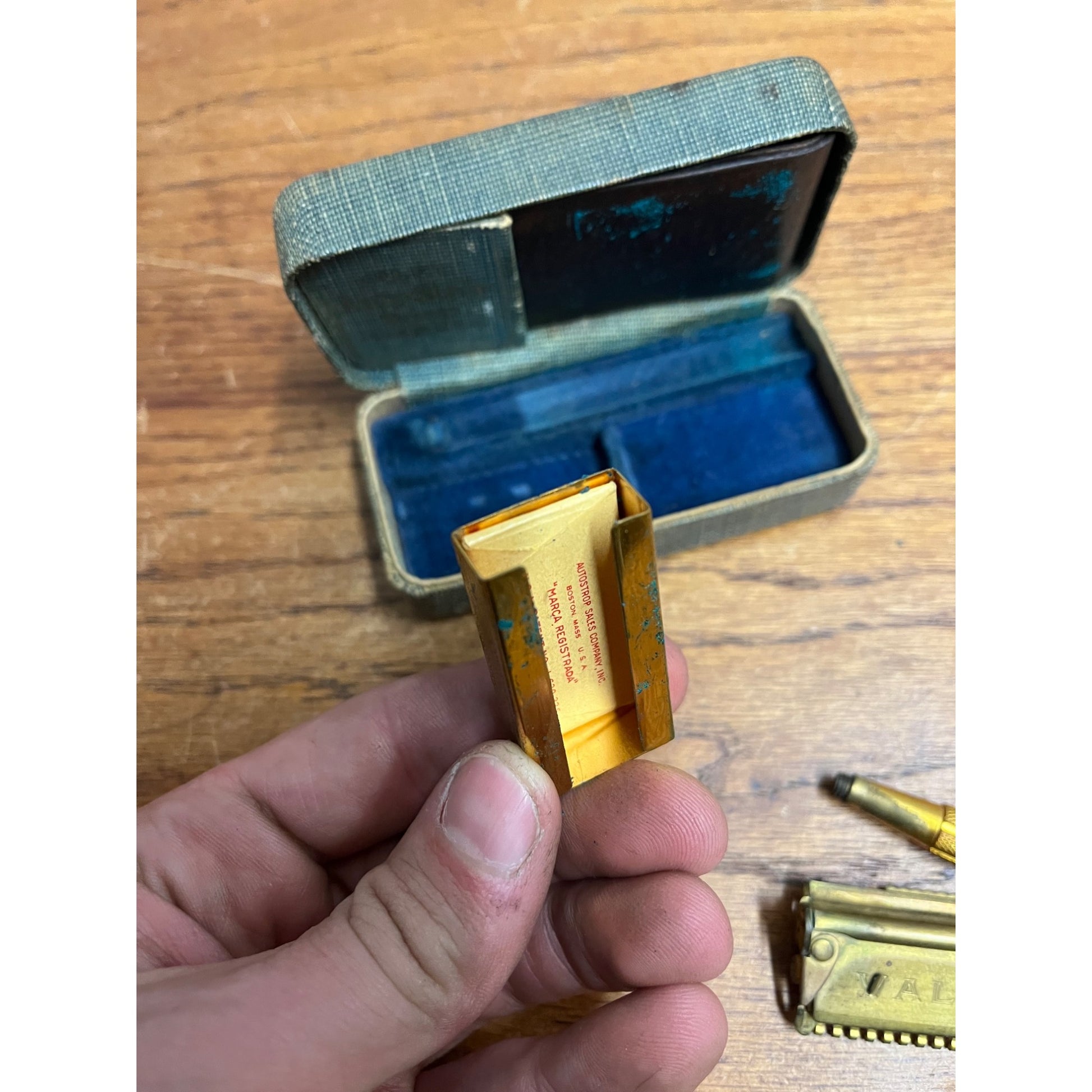 Vintage 1920s Valet Autostrop Safety Razor in Case Brass Gold-Tone