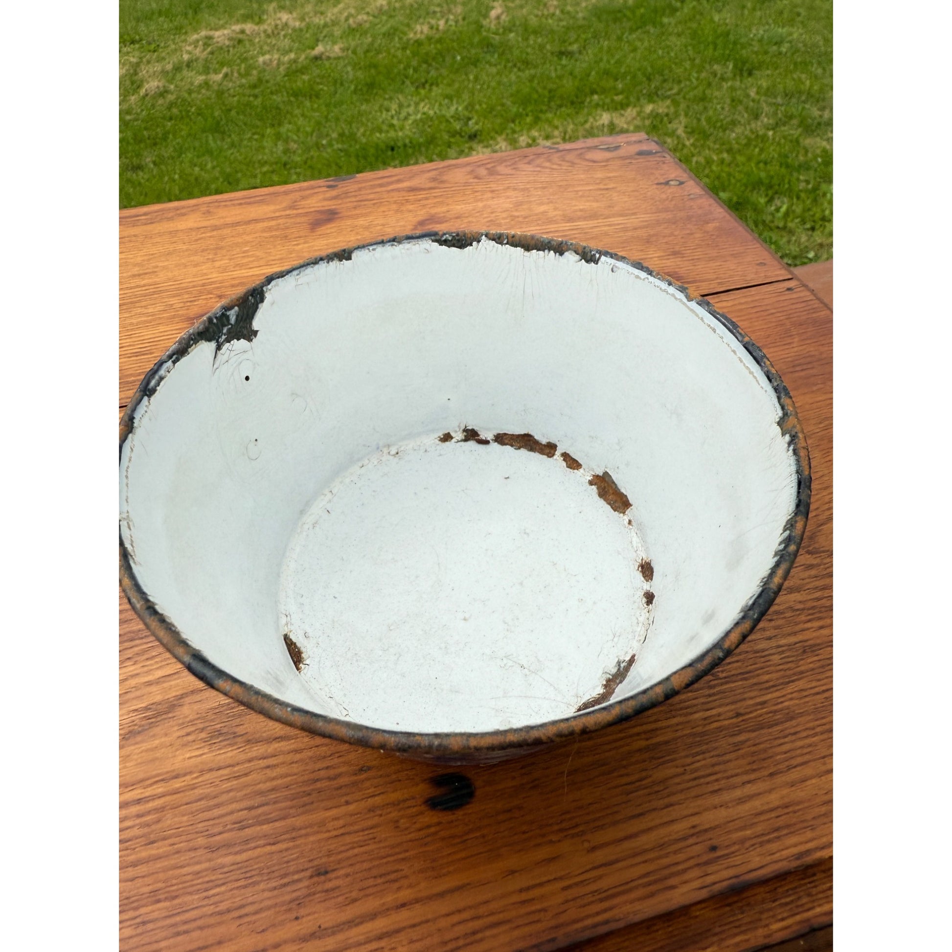 Antique Primitive Cobalt Blue Swirl Bowl Enamelware Graniteware