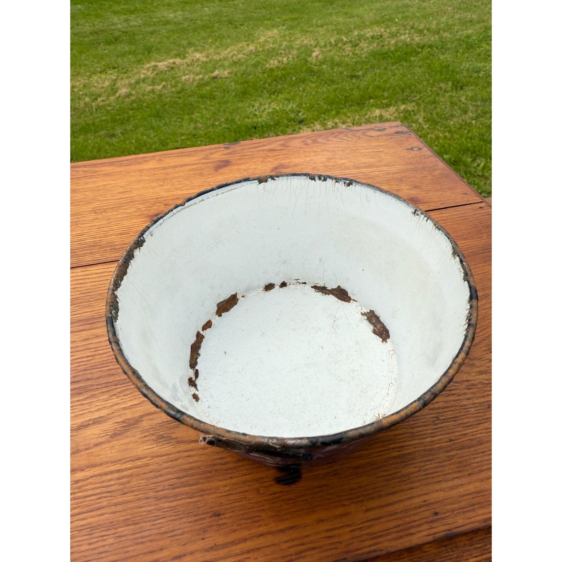 Antique Primitive Cobalt Blue Swirl Bowl Enamelware Graniteware