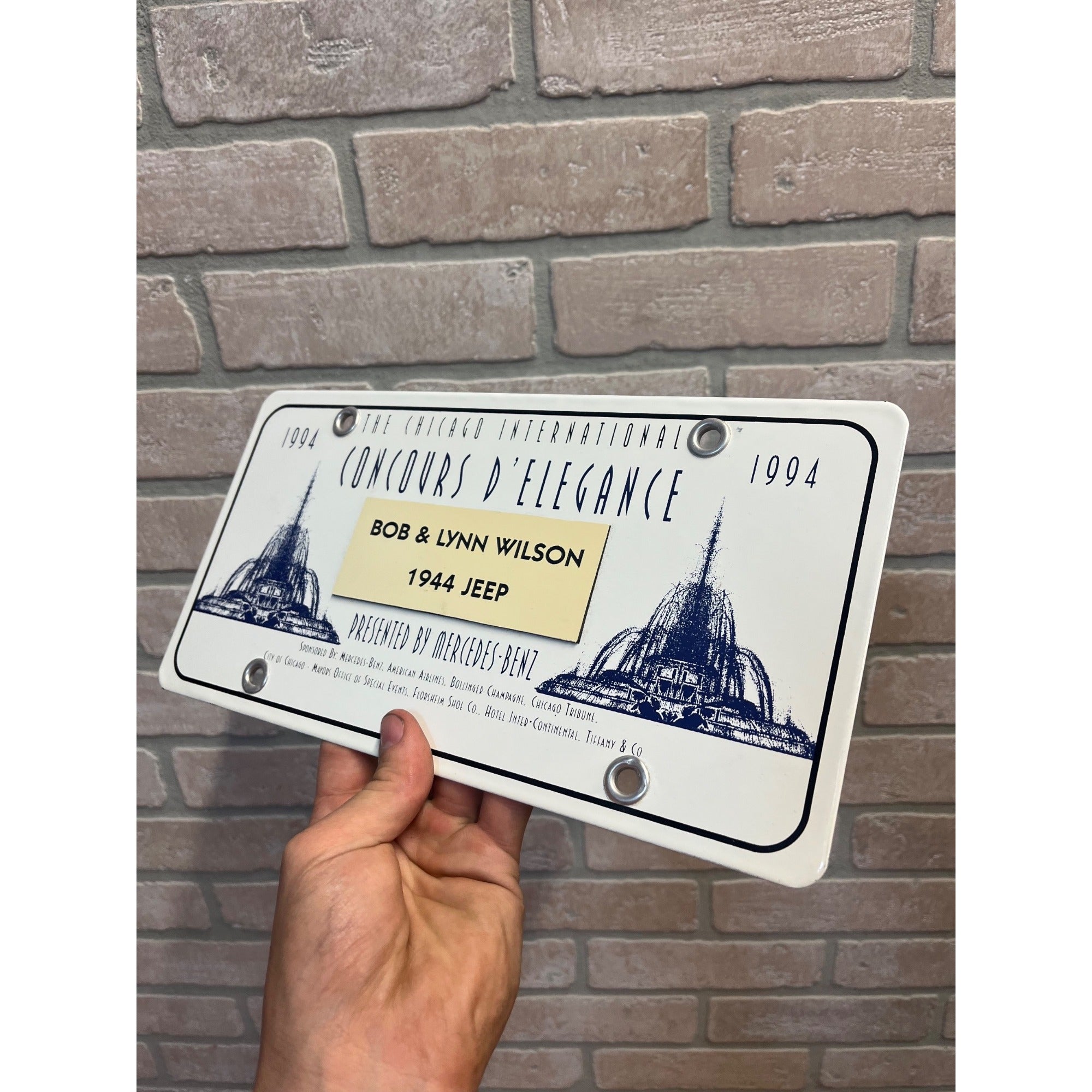 Vintage Enameled Metal License Plate Sign Award Chicago International Concours D'Elegance 1944 Jeep 1994