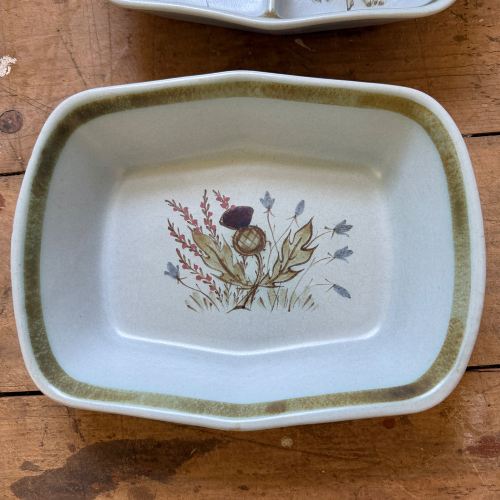 Buchan Thistle Divided Serving Tray Bowl 9" Scotland Stoneware Pottery Lot of 2