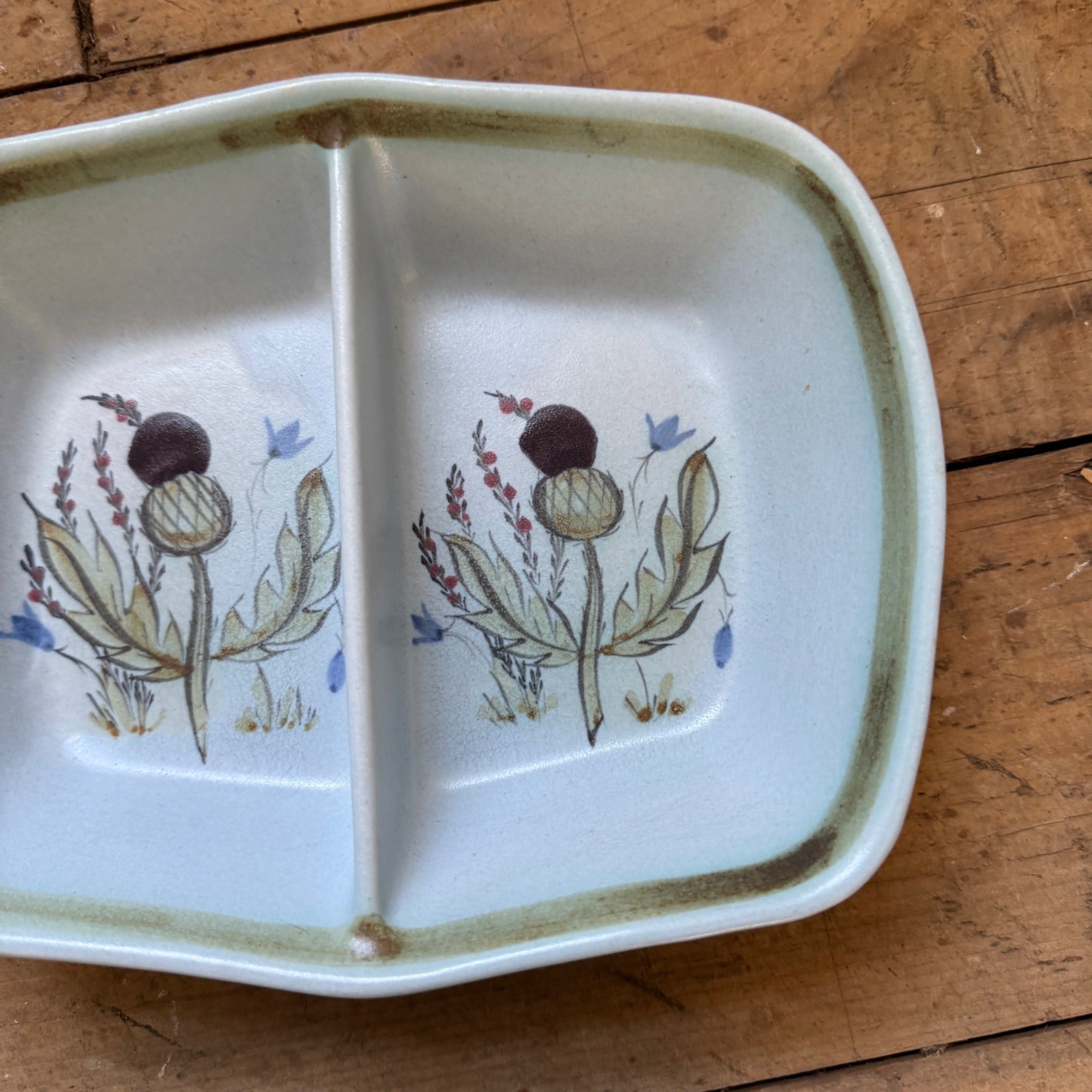 Buchan Thistle Divided Serving Tray Bowl 9" Scotland Stoneware Pottery Lot of 2