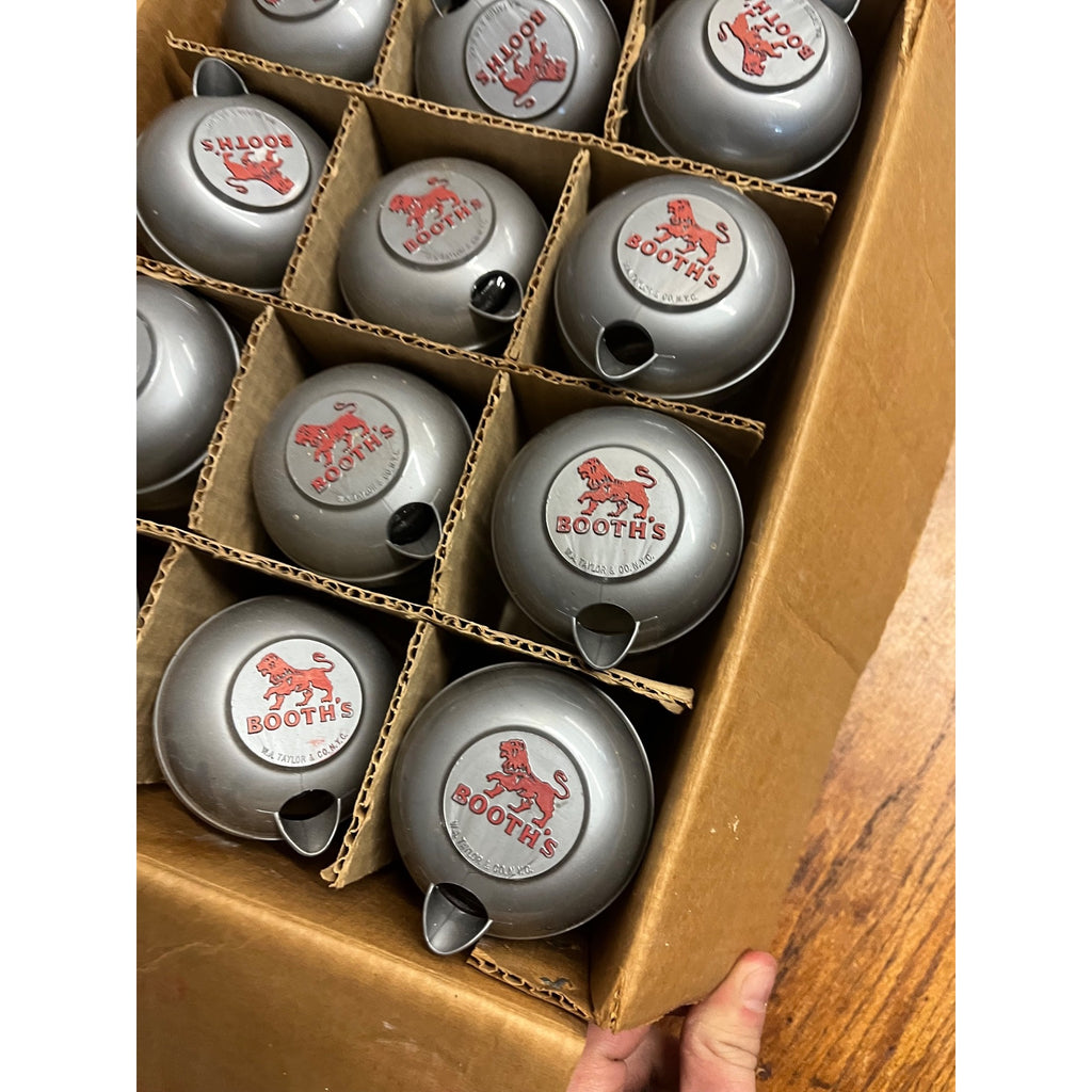 Vintage 1950s Booth’s Gin Advertising Glass Cocktail Shakers NOS Box of (12) NEW