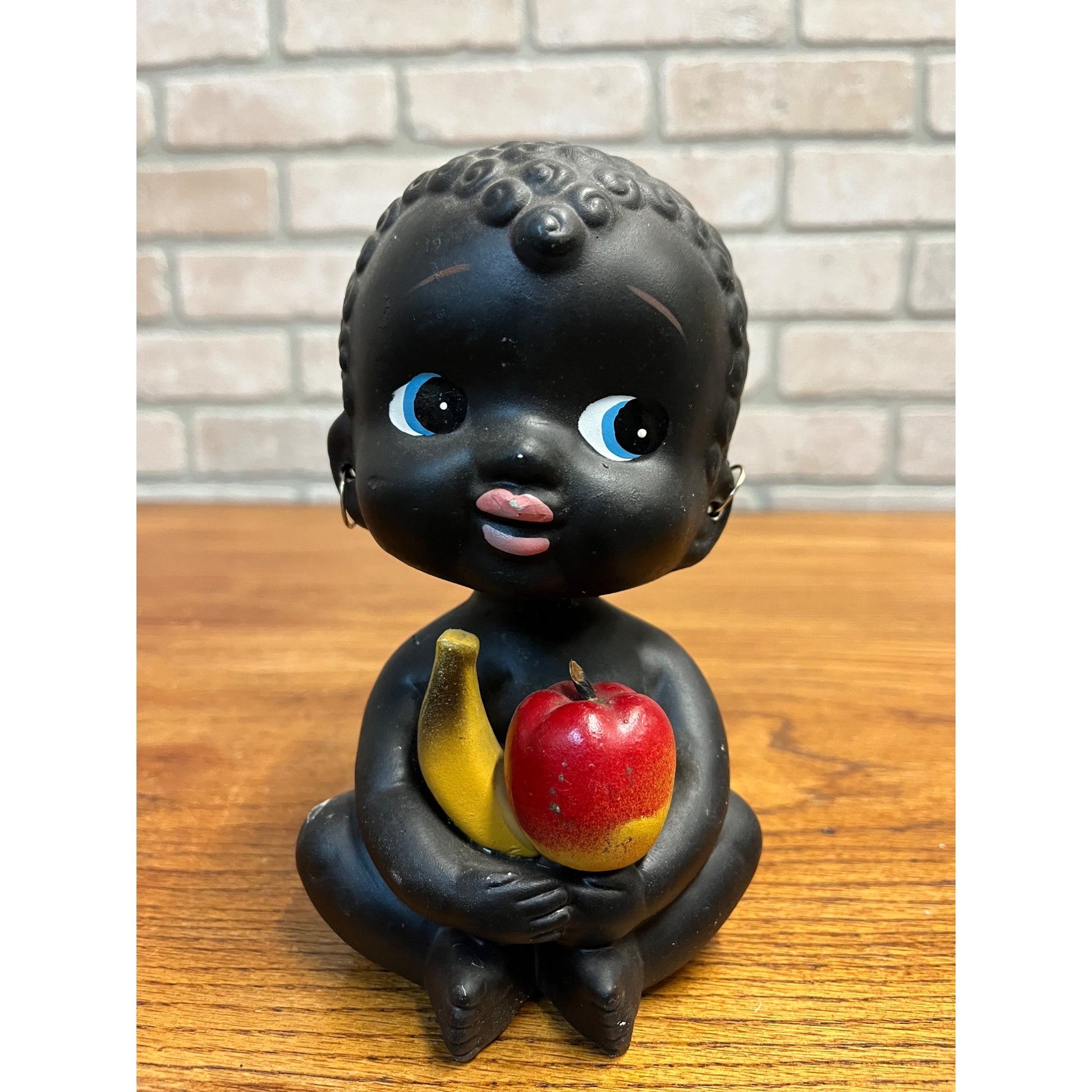 Vintage 1950s Kenmar Japan Baby Nodder Bobblehead Doll w/ Apple & Banana