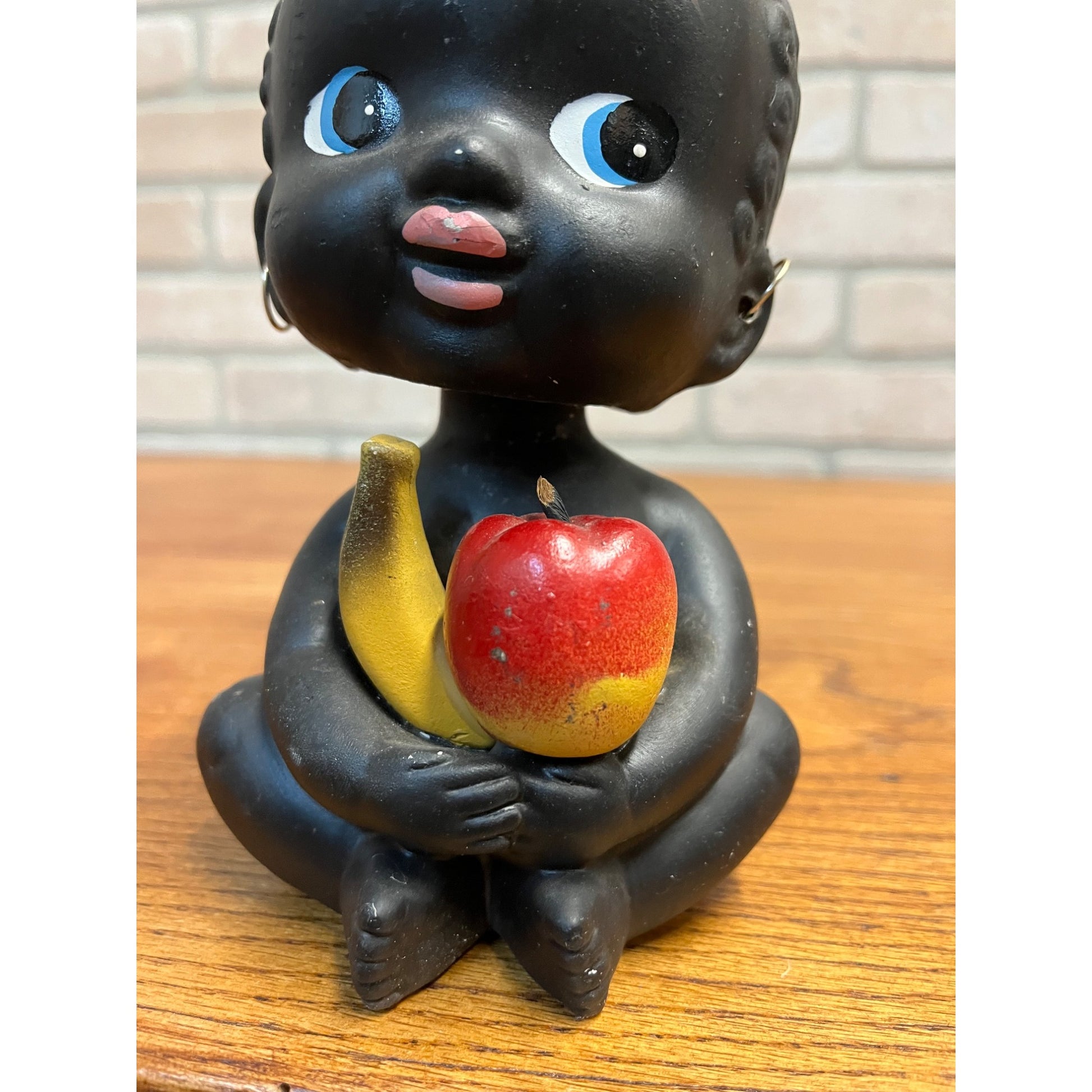 Vintage 1950s Kenmar Japan Baby Nodder Bobblehead Doll w/ Apple & Banana
