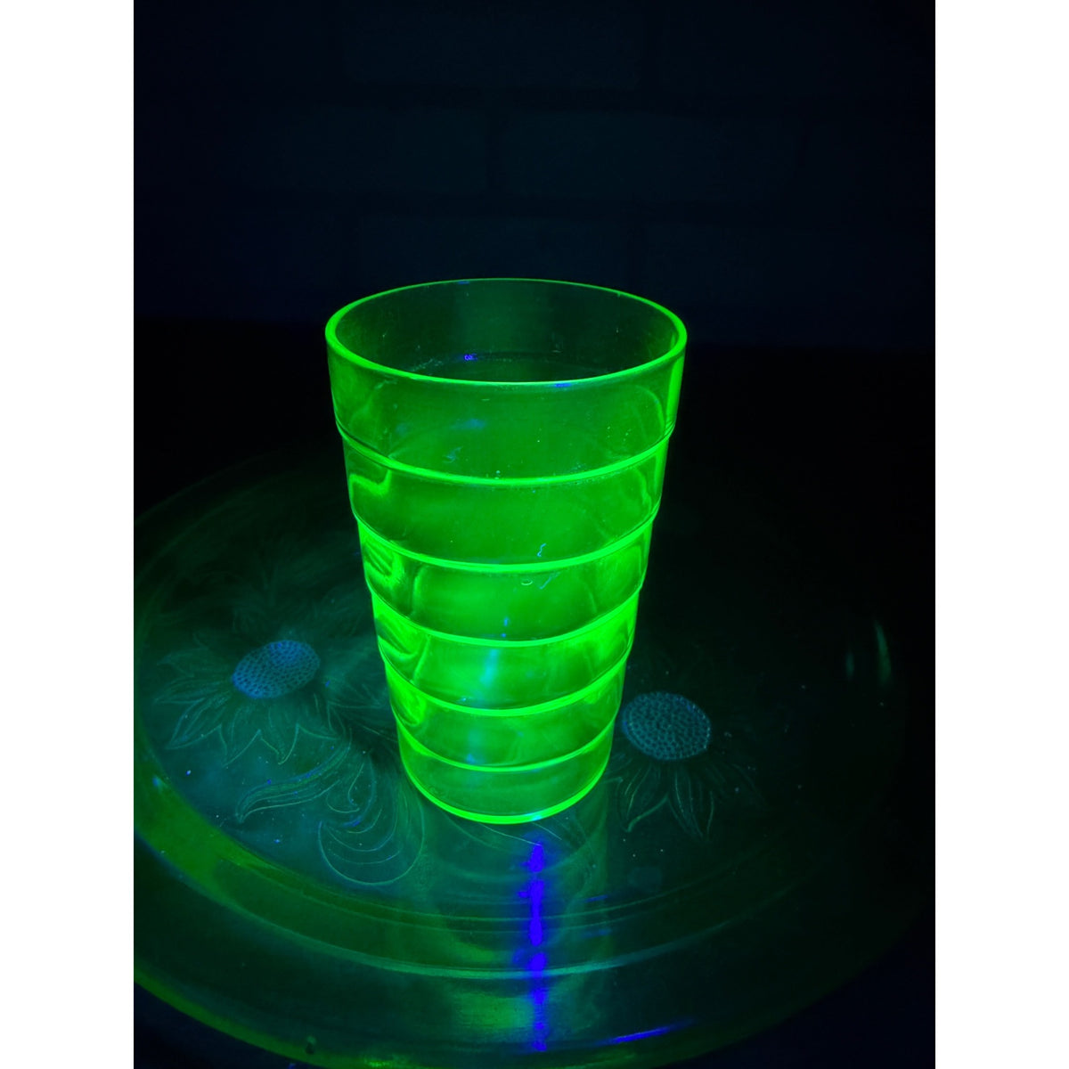 Hocking Glass Co. Block Optic Green Flat Tumbler Green Uranium Glass