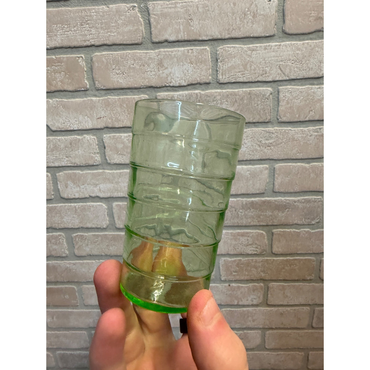 Hocking Glass Co. Block Optic Green Flat Tumbler Green Uranium Glass