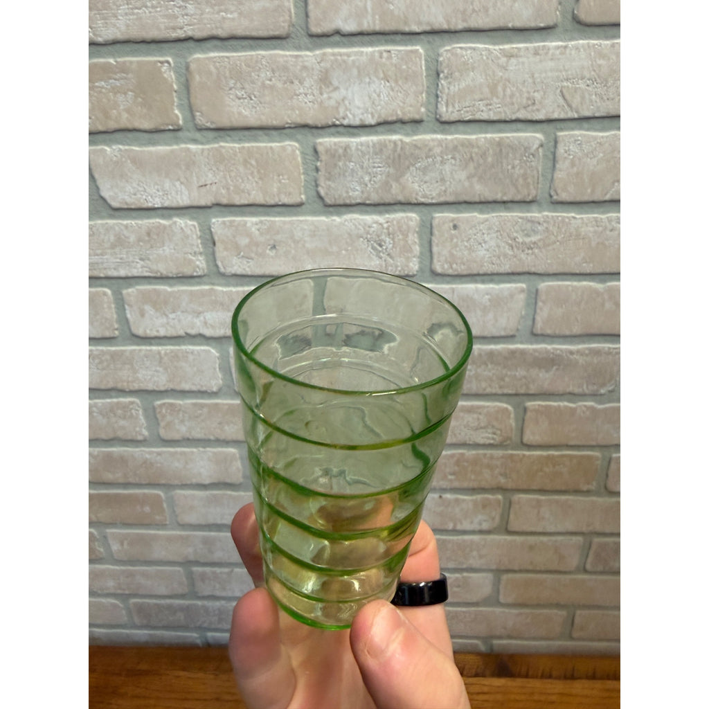 Hocking Glass Co. Block Optic Green Flat Tumbler Green Uranium Glass