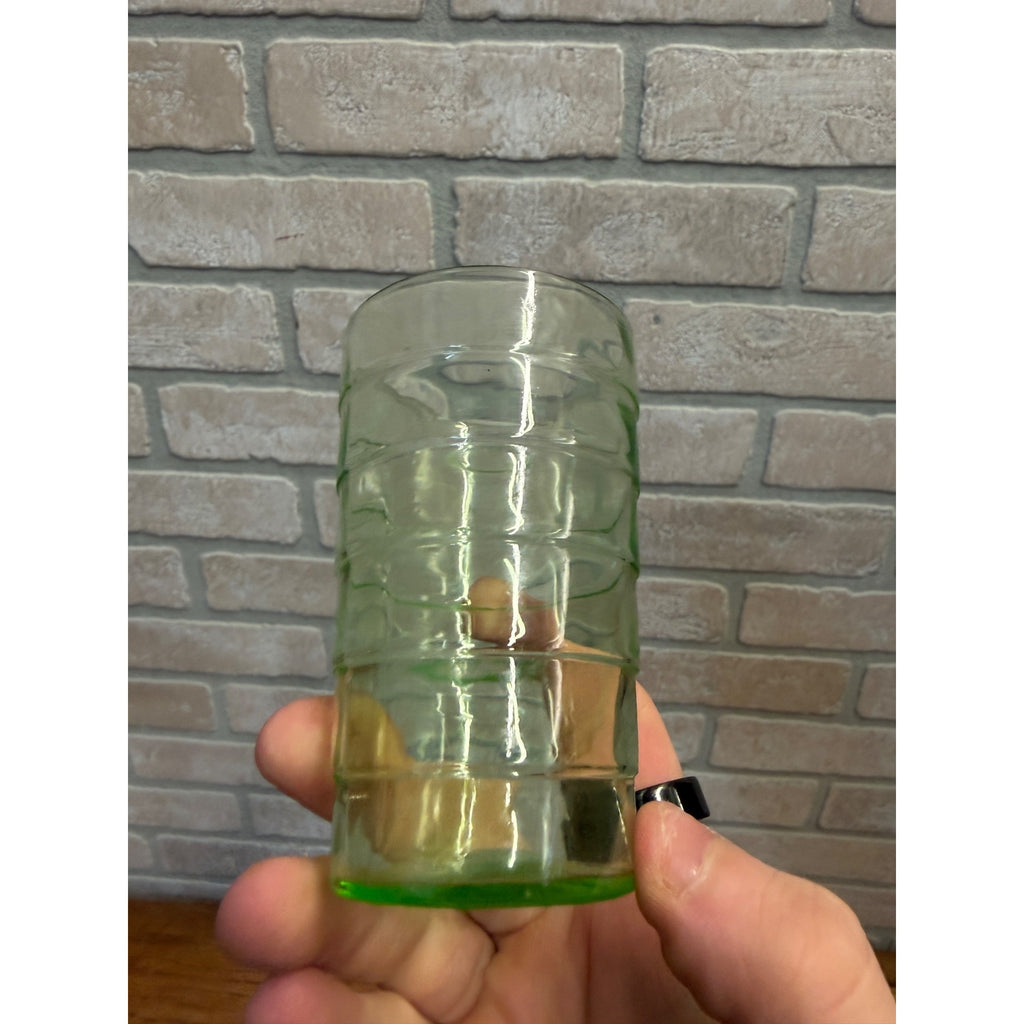 Hocking Glass Co. Block Optic Green Flat Tumbler Green Uranium Glass