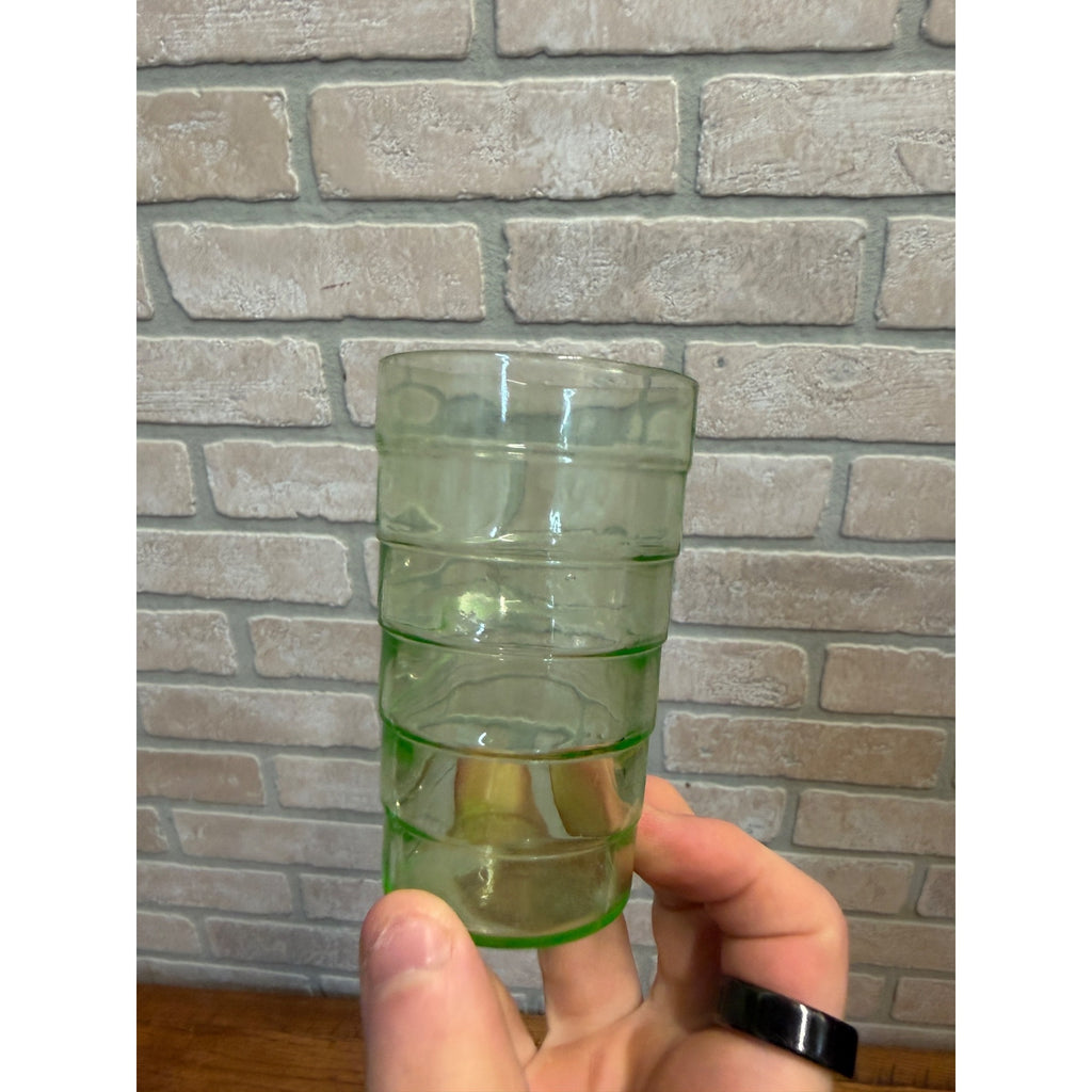 Hocking Glass Co. Block Optic Green Flat Tumbler Green Uranium Glass