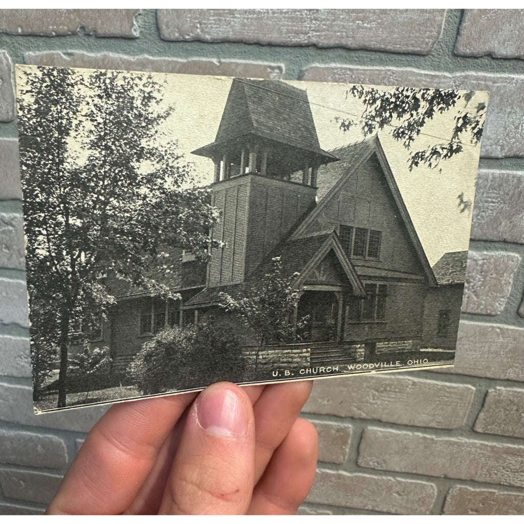 Vintage U.B. Church Woodville OH Ohio Postcard