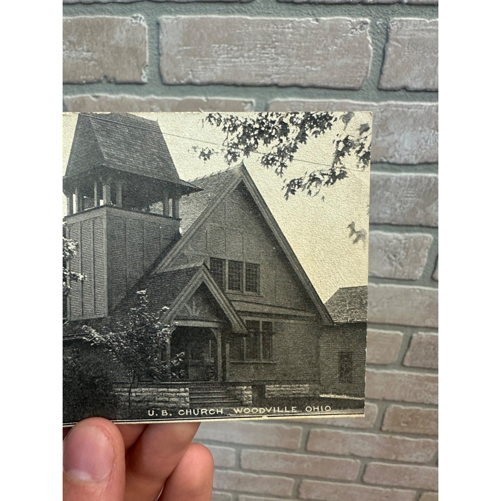 Vintage U.B. Church Woodville OH Ohio Postcard