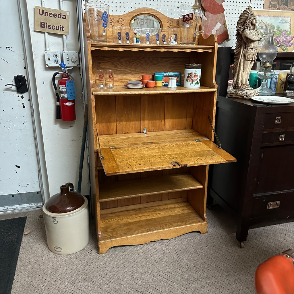 Antique Oak Wooden Secretary Desk Bookshelf Cabinet