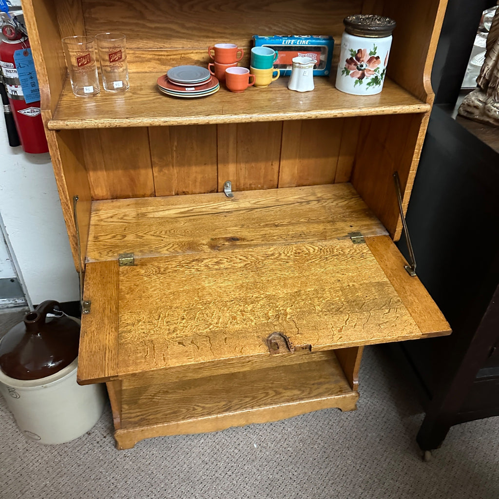 Antique Oak Wooden Secretary Desk Bookshelf Cabinet