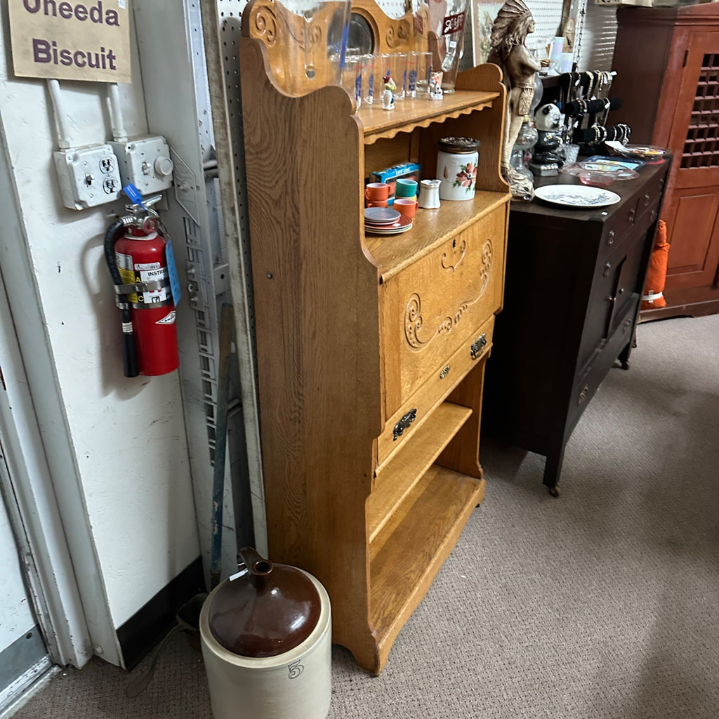Antique Oak Wooden Secretary Desk Bookshelf Cabinet