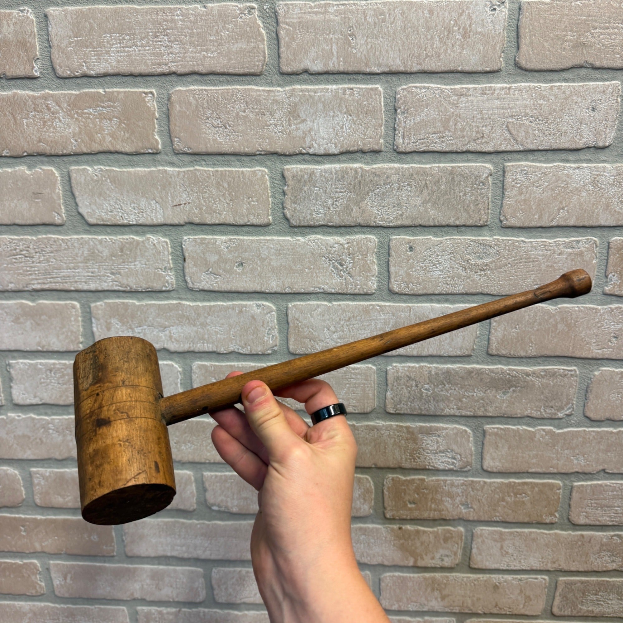 Vintage All-Wood Mallet Hand Tool or Meat Tenderizer With Slim Carved Handle Primitive Kitchen Decor