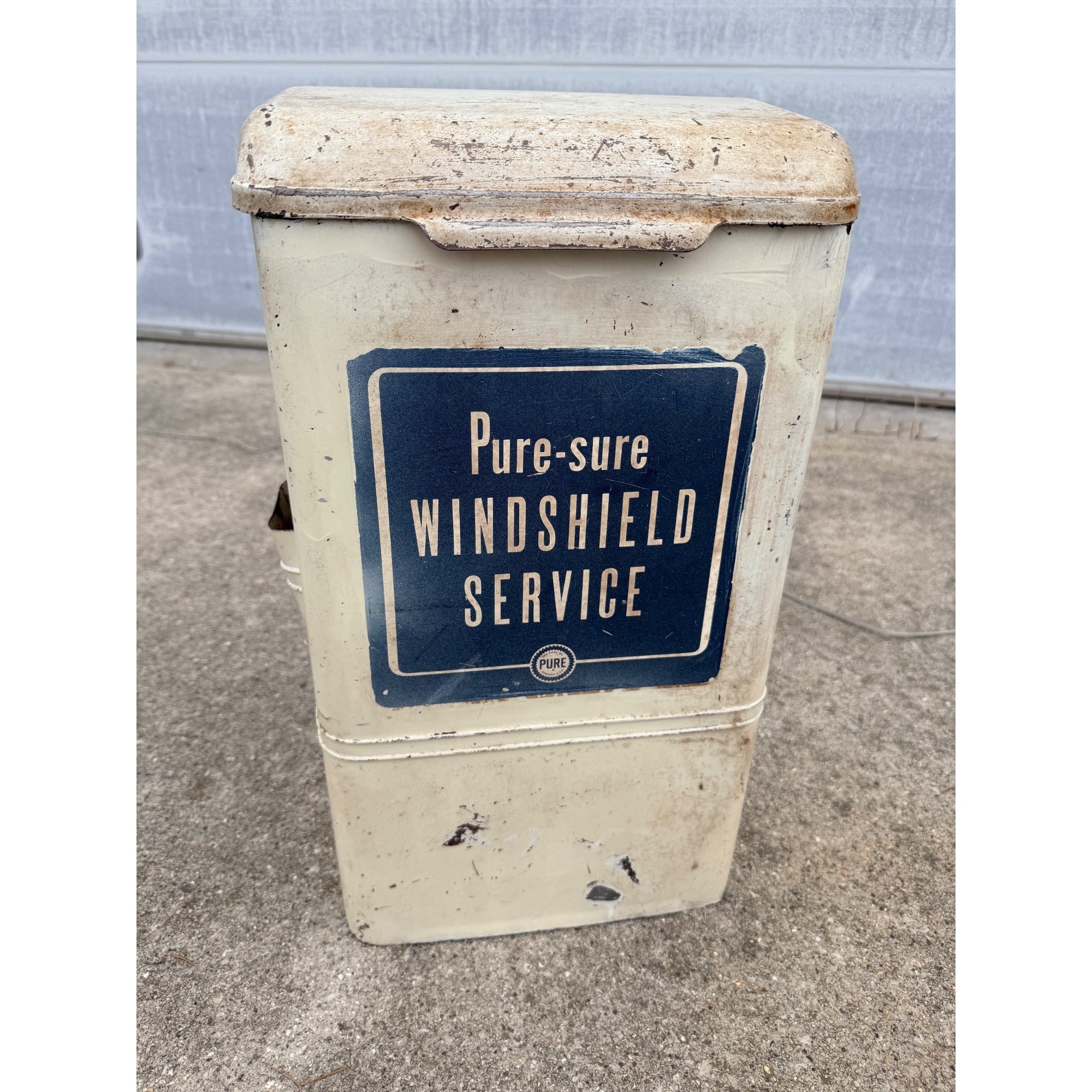 Vintage 1940s Pure Oil Co. Windshield Service Steel Cabinet Container Sign Box