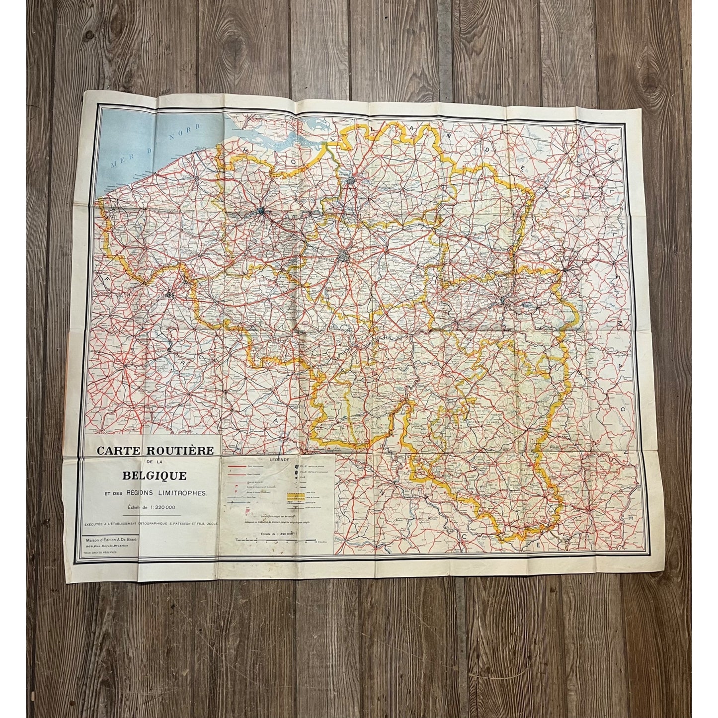 Vintage WWII Soldier Travel Highway Road Map of Belgium Carte Routiere