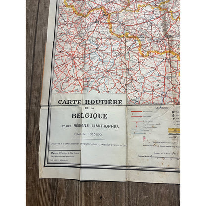 Vintage WWII Soldier Travel Highway Road Map of Belgium Carte Routiere