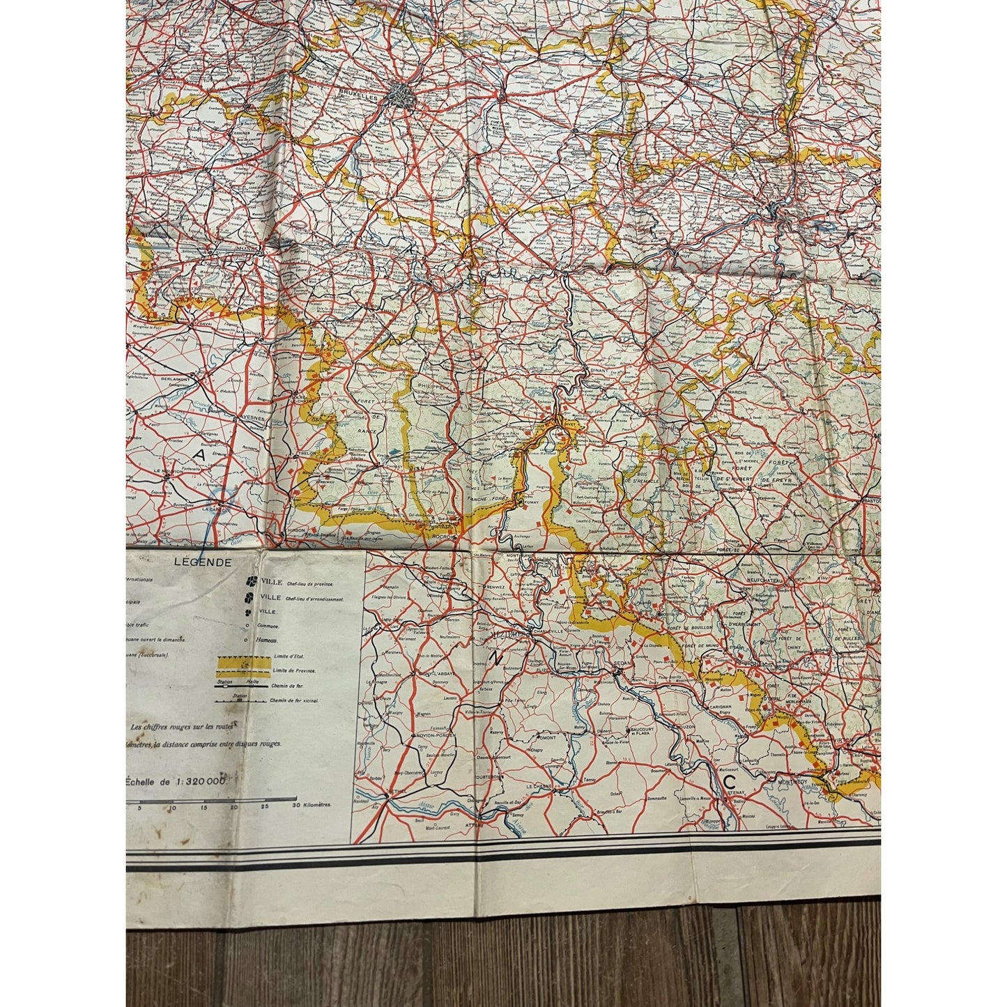 Vintage WWII Soldier Travel Highway Road Map of Belgium Carte Routiere