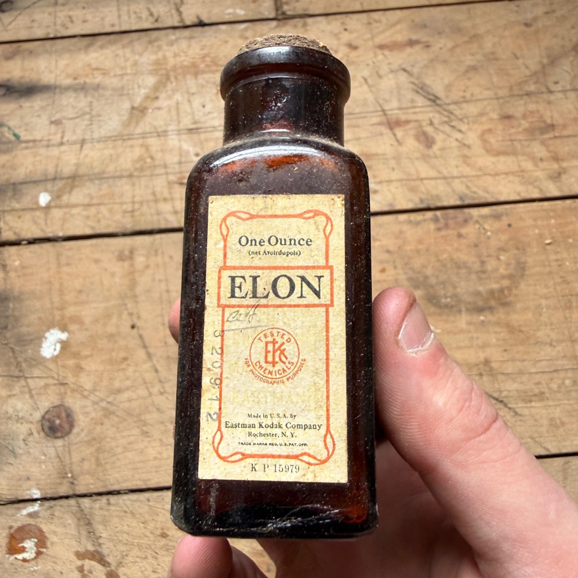 Antique Kodak Elon Photographic Chemical Bottle Eastman Kodak Rochester NY