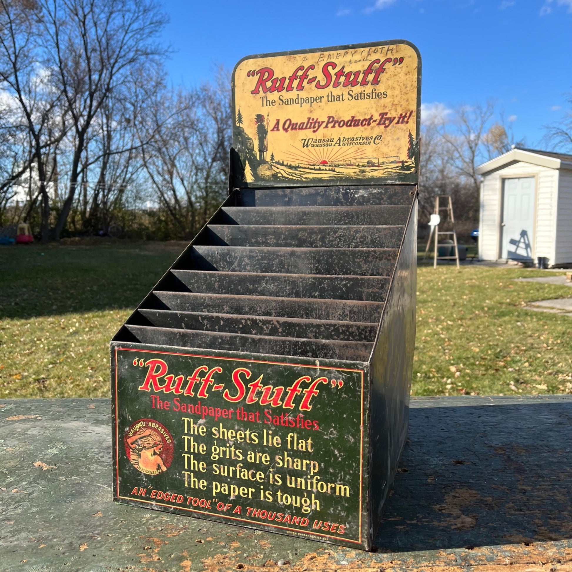 Vintage Ruff Stuff Tin General Store Counter Advertising Display Cabinet Indian