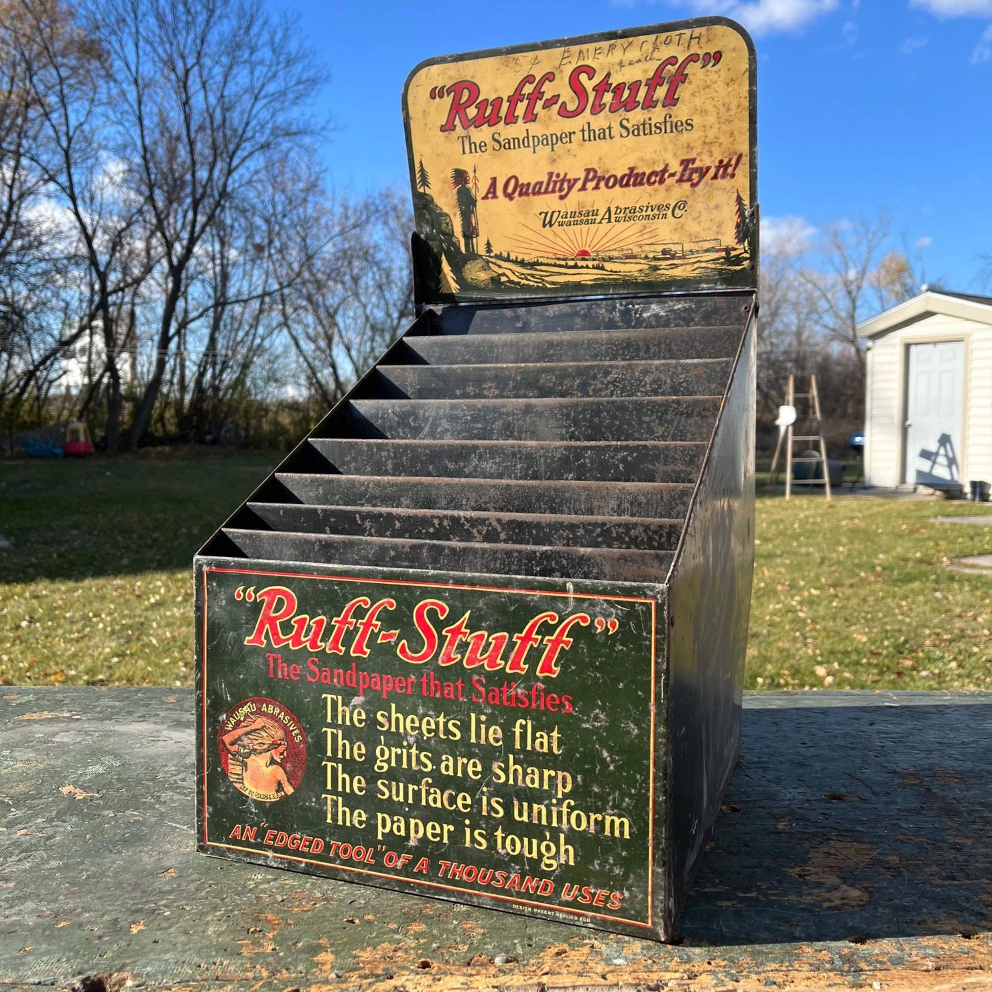 Vintage Ruff Stuff Tin General Store Counter Advertising Display Cabinet Indian