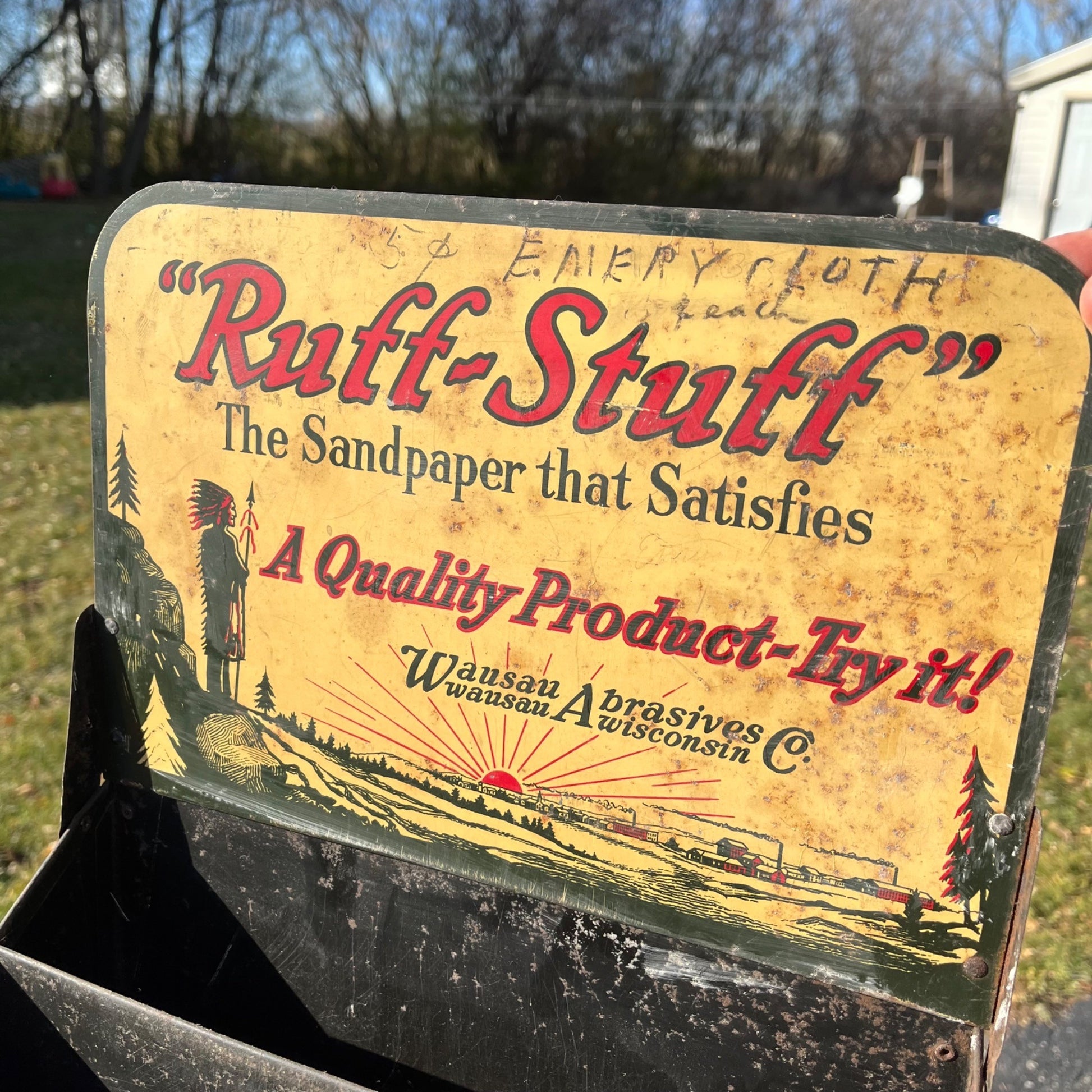 Vintage Ruff Stuff Tin General Store Counter Advertising Display Cabinet Indian