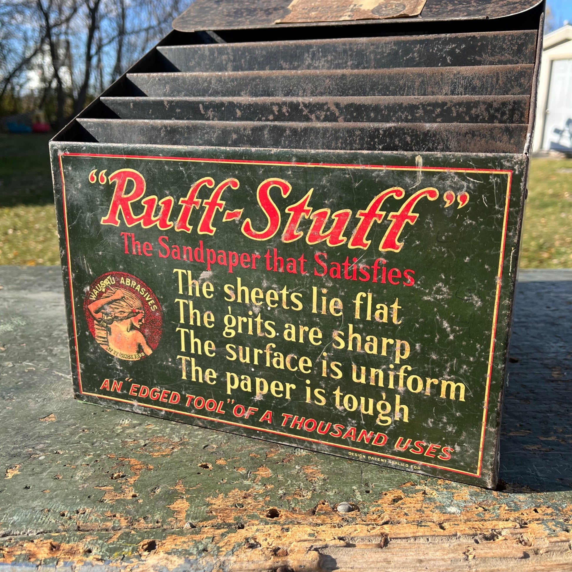 Vintage Ruff Stuff Tin General Store Counter Advertising Display Cabinet Indian